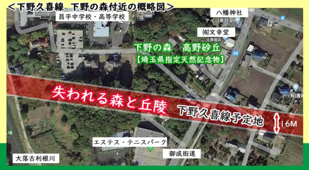 下野久喜線 下野の森付近の概略図